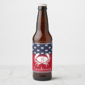 Monogrammed Red White Navy Blue Crab Nautical Bier Etiket (Voorkant)