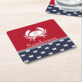 Monogrammed Red White Navy Blue Crab Nautical Kartonnen Onderzetters (Schuin)