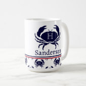 Monogrammed Red White Navy Blue Crab Nautical Koffiemok (Voorkant rechts)