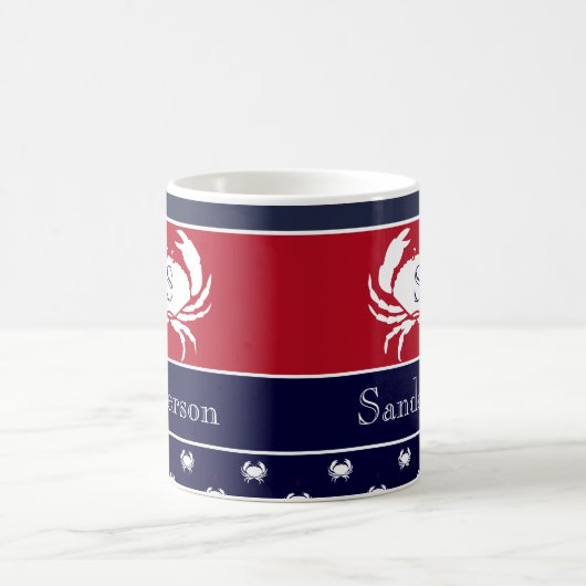 Monogrammed Red White Navy Blue Crab Nautical Koffiemok (Center)
