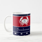 Monogrammed Red White Navy Blue Crab Nautical Koffiemok (Links)