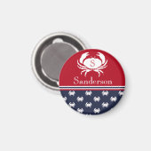 Monogrammed Red White Navy Blue Crab Nautical Ma Magneet (Voorkant / Achterkant)