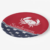 Monogrammed Red White Navy Blue Crab Nautical Papieren Bordje (Gekanteld)