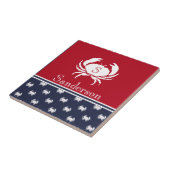 Monogrammed Red White Navy Blue Crab Nautical Tegeltje (Zijkant)