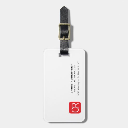 Monogrammed Red White Professional Plain Bagagelabel (Voorkant verticaal)