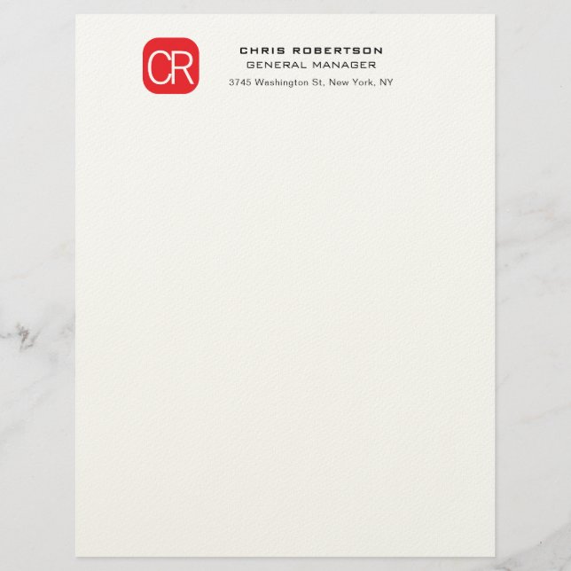 Monogrammed Red White Professional Plain Briefhoofd (Voorkant)
