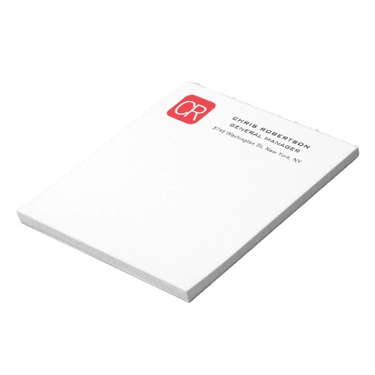Monogrammed Red White Professional Plain Notitieblok (Linkerzijde)