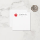 Monogrammed Red White Professional Plain Notitiekaartje (Voorkant / Achterkant in situ)