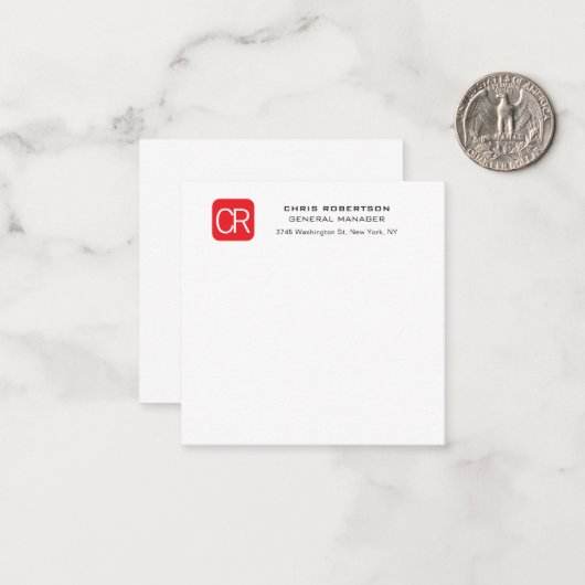 Monogrammed Red White Professional Plain Notitiekaartje (Voorkant / Achterkant in situ)