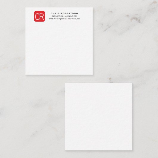 Monogrammed Red White Professional Plain Notitiekaartje (Voorkant / Achterkant)