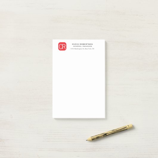 Monogrammed Red White Professional Plain Post-it® Notes (Op bureau)