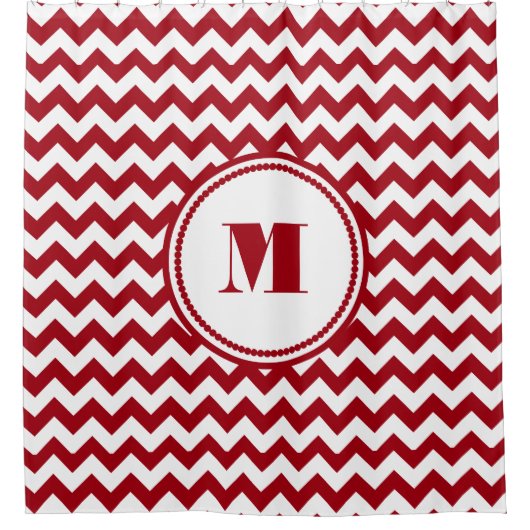 Monogrammed Red White Striped Chevron Pattern Douchegordijn (Voorkant)