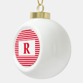 Monogrammed Red/White Stripes Keramische Bal Ornament (Rechts)