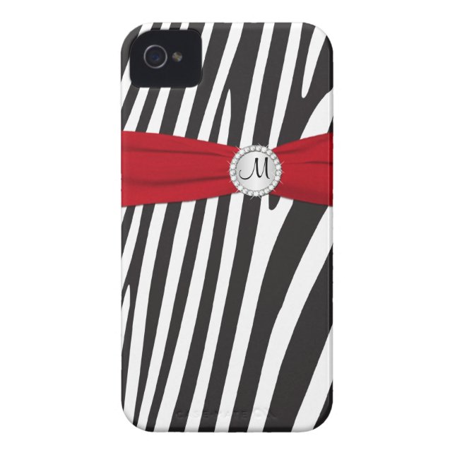 Monogrammed Red, zwart, witte Zebra gestreept Case-Mate iPhone Case (Achterkant)