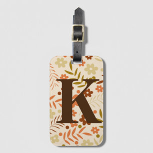 Monogrammed Retro 70s Bruin Floral Flower Pattern Bagagelabel
