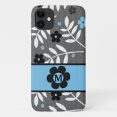 Monogrammed Retro Blue Floral Theme Case-Mate iPhone Case (Achterkant)