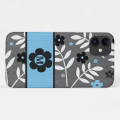 Monogrammed Retro Blue Floral Theme Case-Mate iPhone Case (Achterkant (horizontaal))
