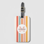 Monogrammed Retro Kleurrijke Strepen Gepersonalise Bagagelabel (Voorkant (verticaal))