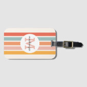 Monogrammed Retro Kleurrijke Strepen Gepersonalise Bagagelabel (Voorkant (horizontaal))