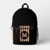 Monogrammed Retro Kleurrijke Strepen Gepersonalise Bedrukte Rugzak (Voorkant)