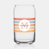 Monogrammed Retro Kleurrijke Strepen Gepersonalise Blikvorm Glas (Voorkant)