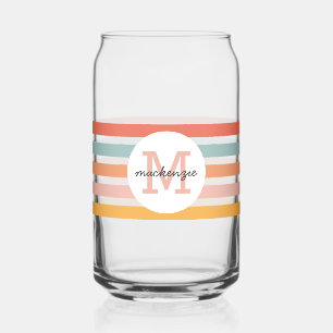 Monogrammed Retro Kleurrijke Strepen Gepersonalise Blikvorm Glas