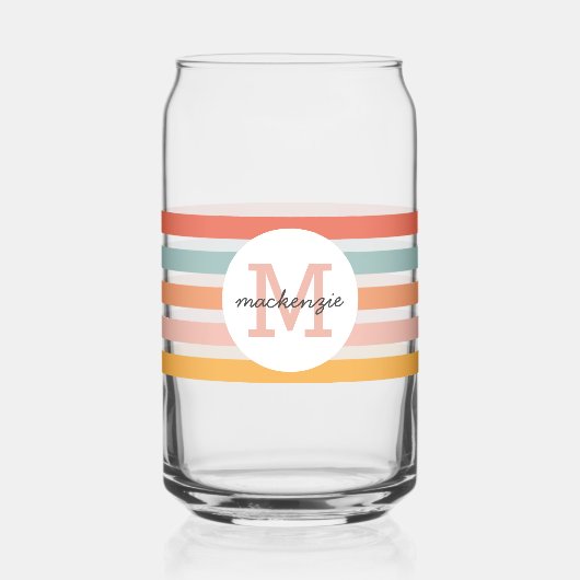 Monogrammed Retro Kleurrijke Strepen Gepersonalise Blikvorm Glas (Voorkant)