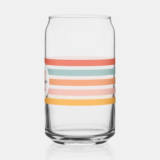 Monogrammed Retro Kleurrijke Strepen Gepersonalise Blikvorm Glas (Links)