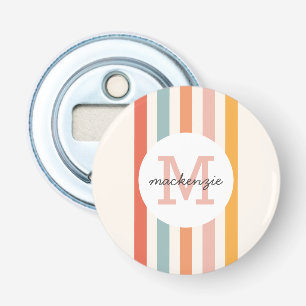 Monogrammed Retro Kleurrijke Strepen Gepersonalise Button Flesopener