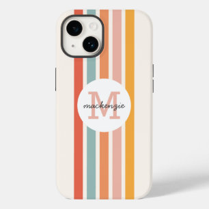 Monogrammed Retro Kleurrijke Strepen Gepersonalise Case-Mate iPhone 14 Hoesje