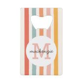 Monogrammed Retro Kleurrijke Strepen Gepersonalise Creditkaart Flessenopener (Voorkant)