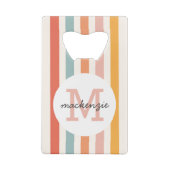 Monogrammed Retro Kleurrijke Strepen Gepersonalise Creditkaart Flessenopener (Achterkant)