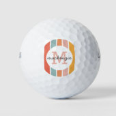 Monogrammed Retro Kleurrijke Strepen Gepersonalise Golfballen (Voorkant)