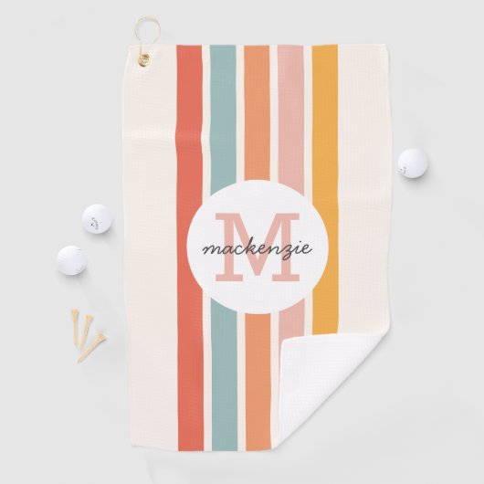 Monogrammed Retro Kleurrijke Strepen Gepersonalise Golfhanddoek (Insitu)