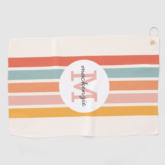 Monogrammed Retro Kleurrijke Strepen Gepersonalise Golfhanddoek (Horizontaal)