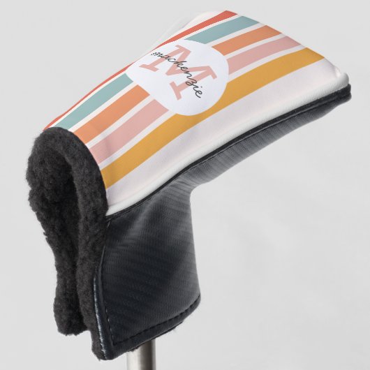 Monogrammed Retro Kleurrijke Strepen Gepersonalise Golfheadcover (3/4 voorkant)