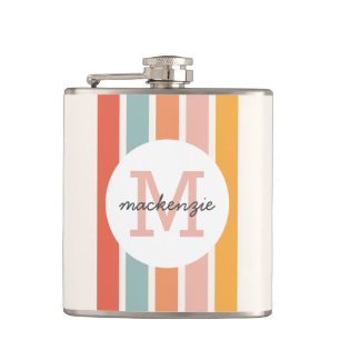 Monogrammed Retro Kleurrijke Strepen Gepersonalise Heupfles