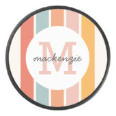 Monogrammed Retro Kleurrijke Strepen Gepersonalise Hockey Puck (Voorkant)