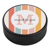 Monogrammed Retro Kleurrijke Strepen Gepersonalise Hockey Puck (3/4)