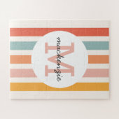 Monogrammed Retro Kleurrijke Strepen Gepersonalise Legpuzzel (Horizontaal)