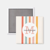 Monogrammed Retro Kleurrijke Strepen Gepersonalise Magneet (Voorkant / Achterkant)