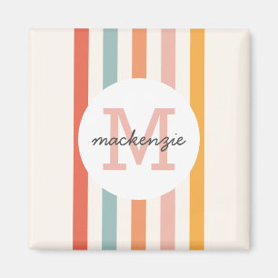 Monogrammed Retro Kleurrijke Strepen Gepersonalise Magneet
