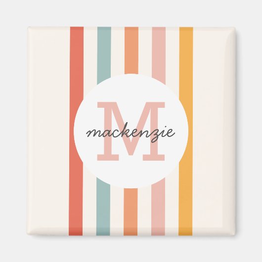 Monogrammed Retro Kleurrijke Strepen Gepersonalise Magneet (Voorkant)