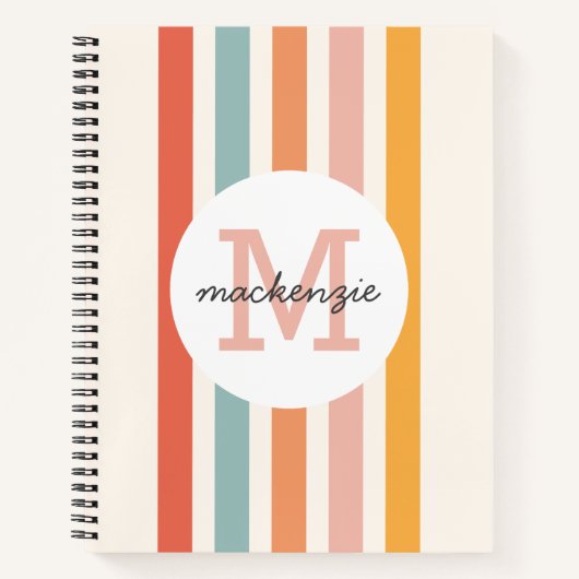 Monogrammed Retro Kleurrijke Strepen Gepersonalise Notitieboek (Voorkant)