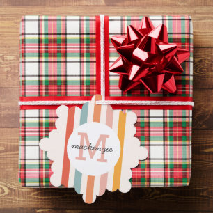 Monogrammed Retro Kleurrijke Strepen Gepersonalise Ornament Kaart