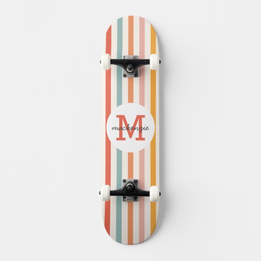 Monogrammed Retro Kleurrijke Strepen Gepersonalise Persoonlijk Skateboard (Voorkant)