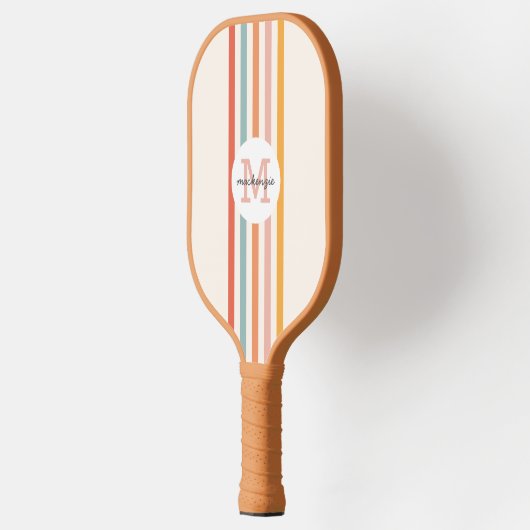 Monogrammed Retro Kleurrijke Strepen Gepersonalise Pickleball Paddle (Links)