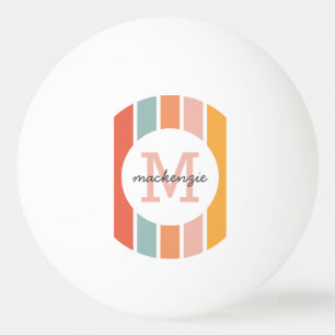 Monogrammed Retro Kleurrijke Strepen Gepersonalise Pingpongbal