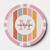 Monogrammed Retro Kleurrijke Strepen Gepersonalise Poker Chips (Voorkant)