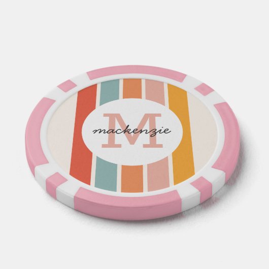 Monogrammed Retro Kleurrijke Strepen Gepersonalise Poker Chips (Enkel)